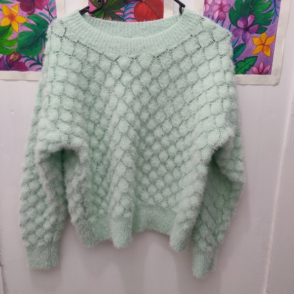 Mint Green Faux Fur Sweater - Picture 3 of 3